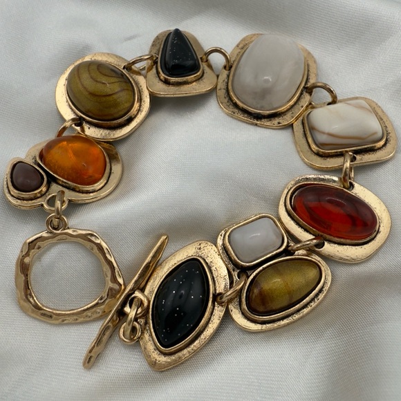 Anthropologie Jewelry - Multi Gemstone Gold and Red Stone Women's Bracelet